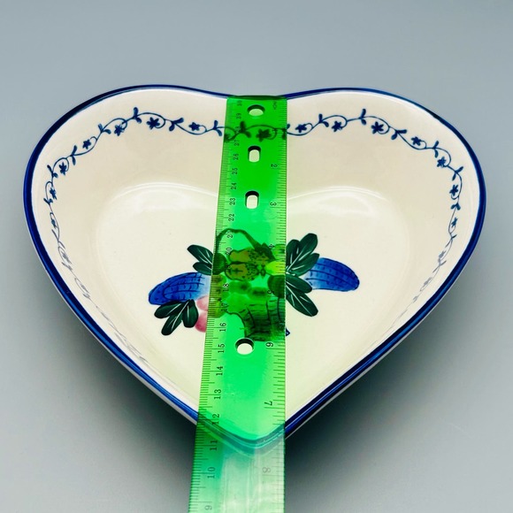 Vintage Heart Shaped Stoneware Dish With Floral Bouquet Design - Picture 6 of 7